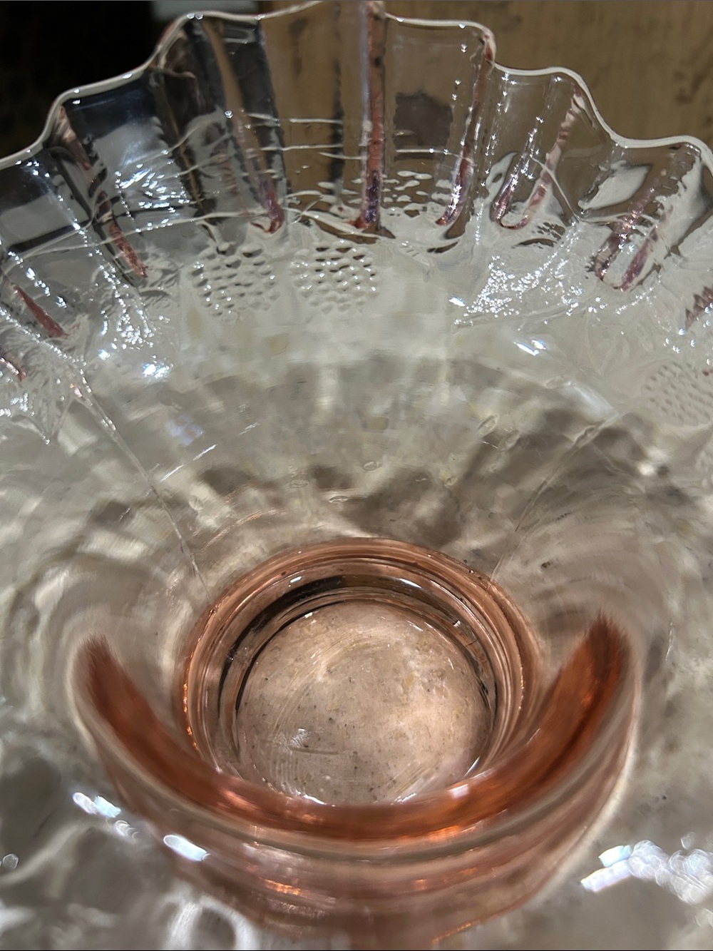vintage FENTON clear pink ruffled glass candy dish - Picture 4 of 11